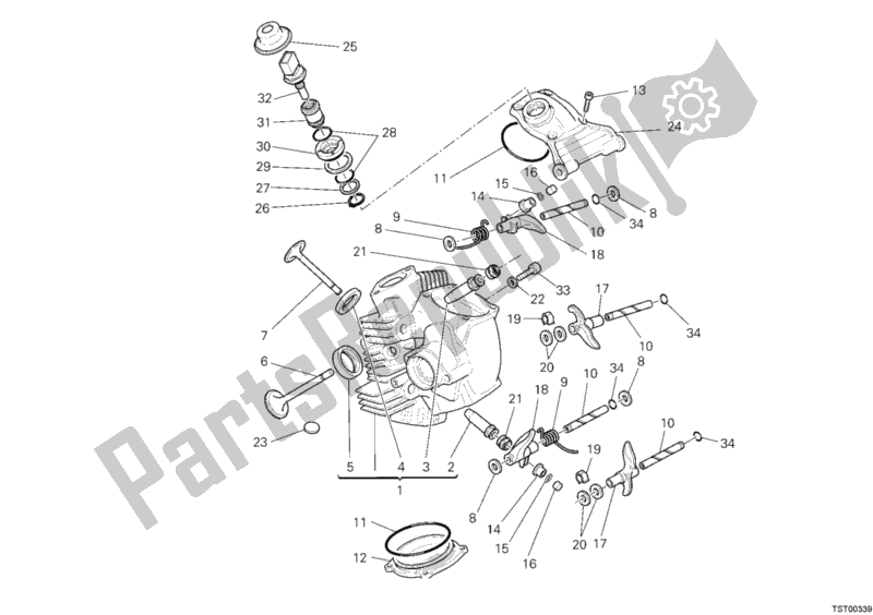 All parts for the Horizontal Cylinder Head of the Ducati Monster S2R 1000 USA 2008